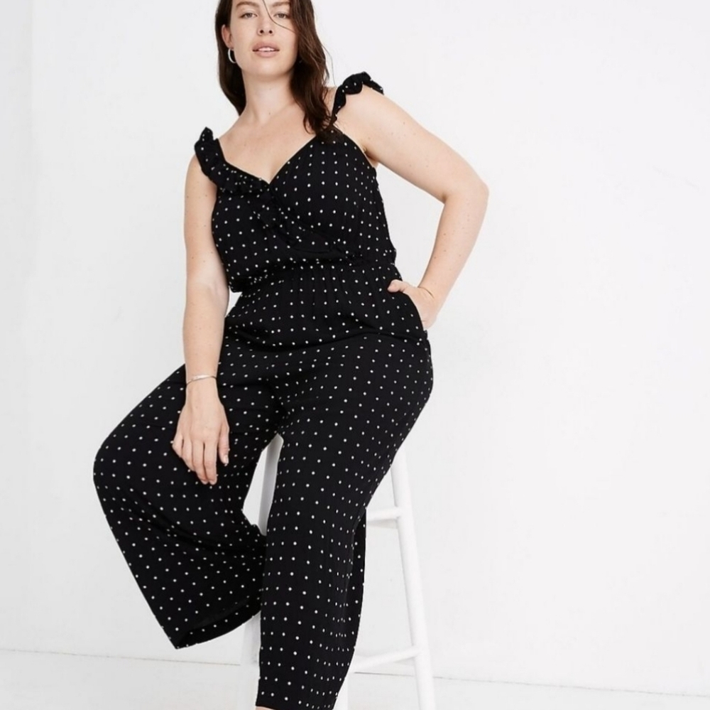 Madewell ruffle front polka dot jumpsuit